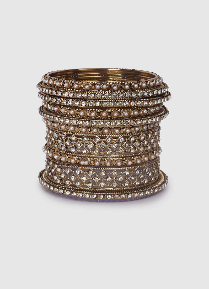 Womens Gold Multiple Kadha Mixed Bangle Set - Image 6