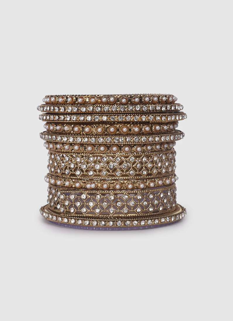 Womens Gold Multiple Kadha Mixed Bangle Set - Image 7