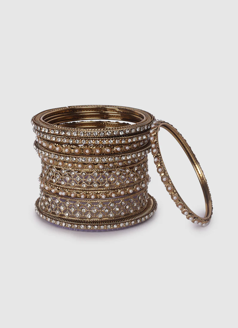 Womens Gold Multiple Kadha Mixed Bangle Set - Image 8