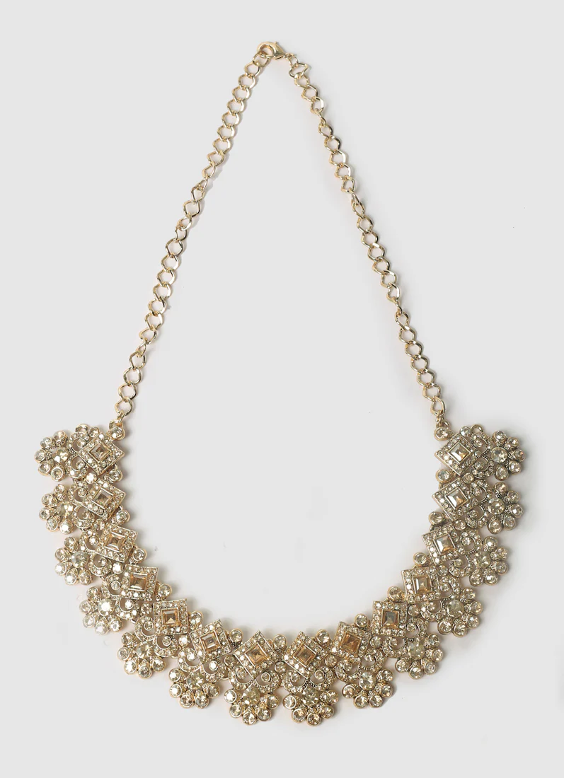 Womens Gold Stonework Floral Design Jewellery Set - Image 8