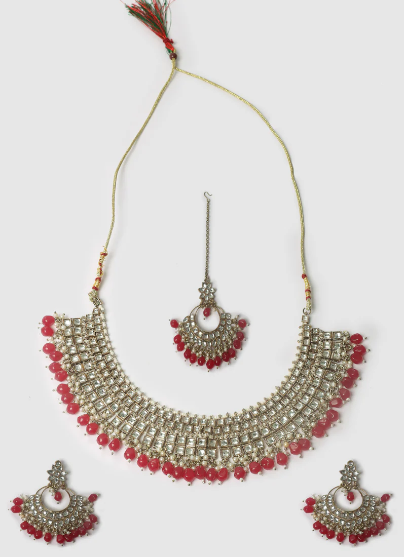 Woman's Kundan and Ruby beads Layered Jewellery Set - Image 2
