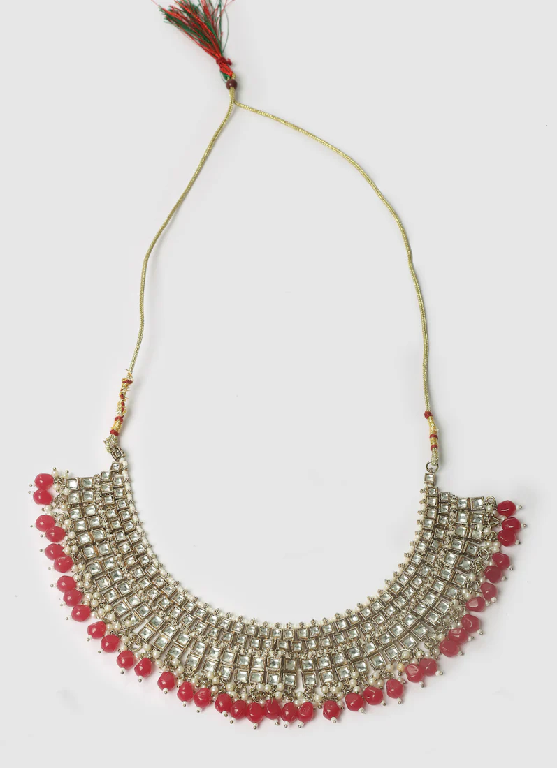 Woman's Kundan and Ruby beads Layered Jewellery Set - Image 3