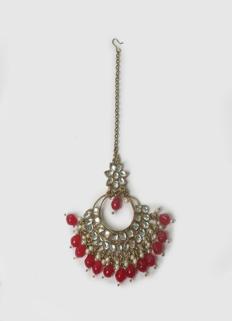 Woman's Kundan and Ruby beads Layered Jewellery Set - Image 5