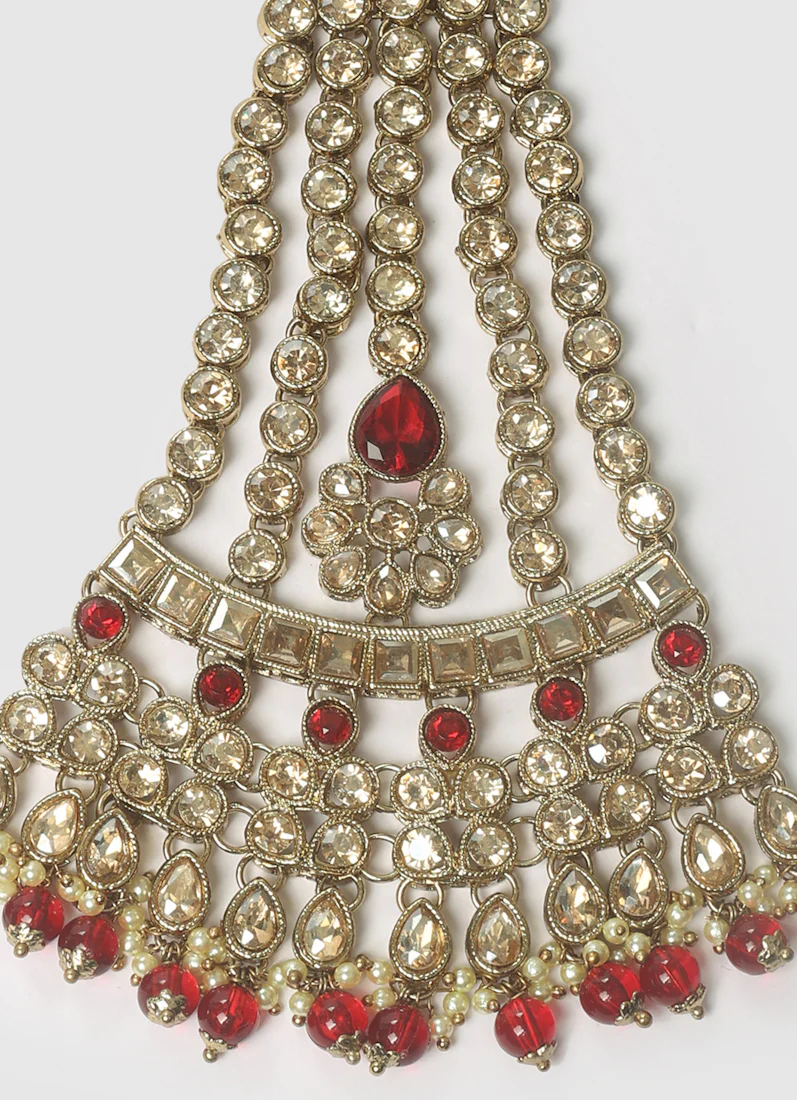 Women’s Maroon Elegant Champagne Stone Antique Gold Passa - Image 3