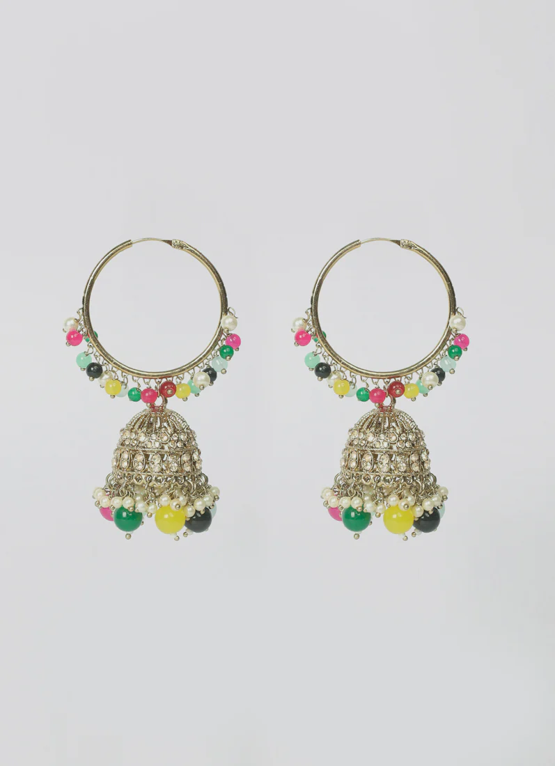 Women’s Multi-Color Bali Earrings & Tikka Set - Image 3