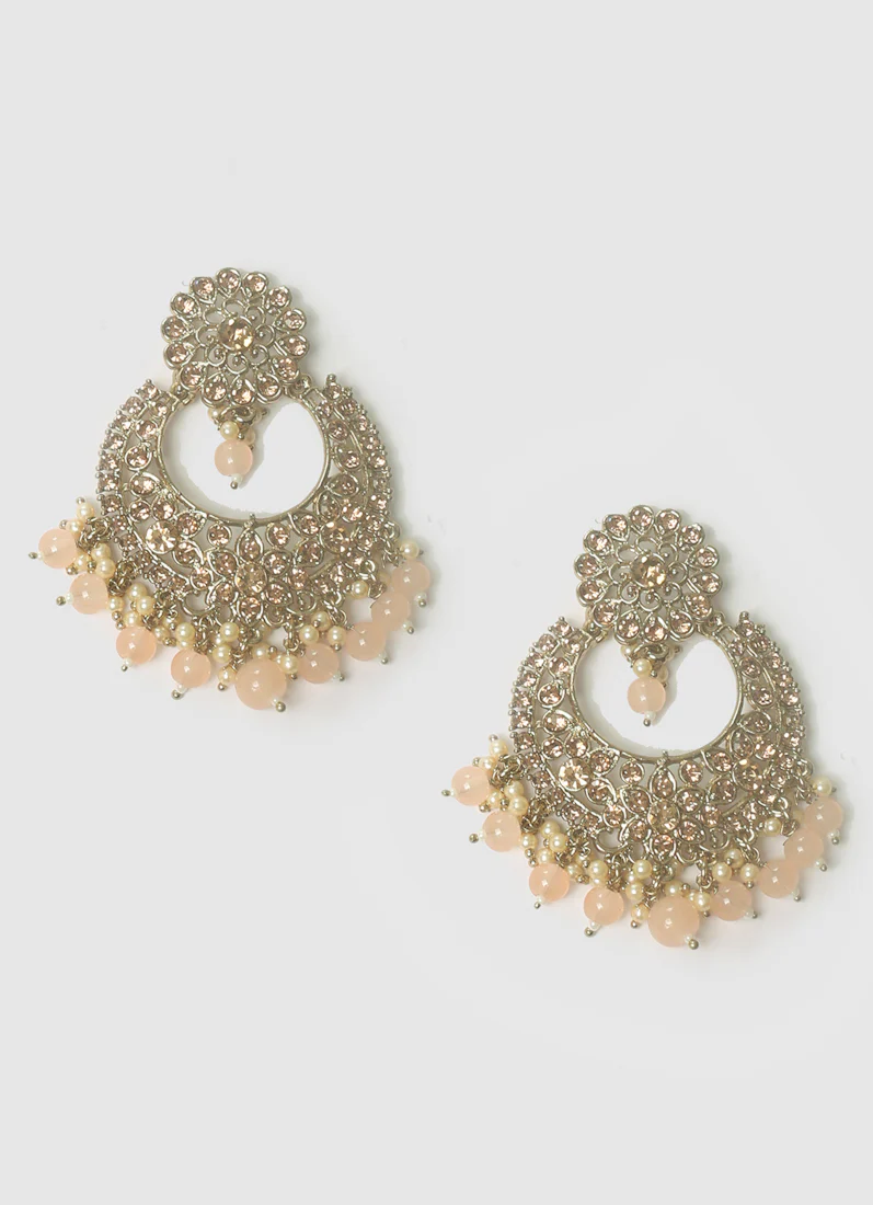 Women’s Peach Beads Chandbali Style Earrings & Tikka Set - Image 4
