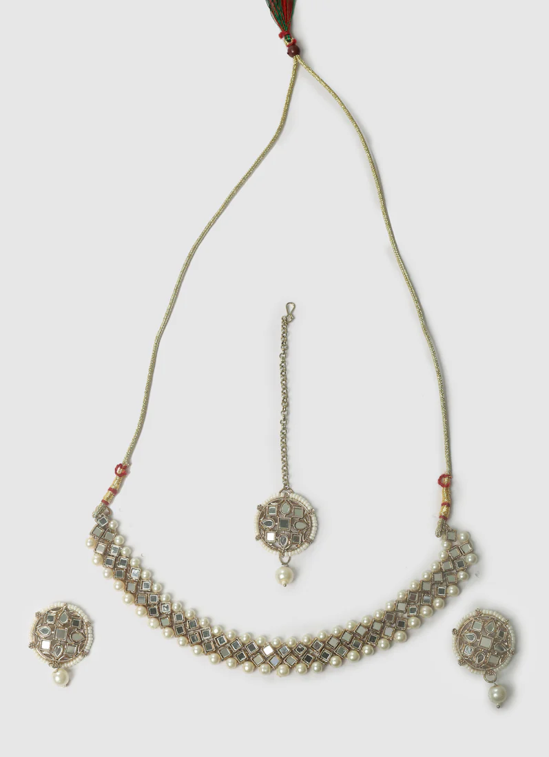 Women's Pearl & Gold Stonework Jewellery Set - Image 2