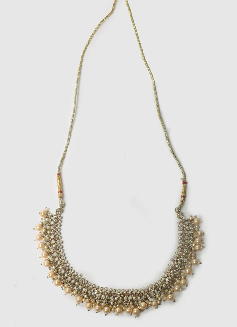 Womens Pearl White Drops & Antique Gold Jewellery Set - Image 7