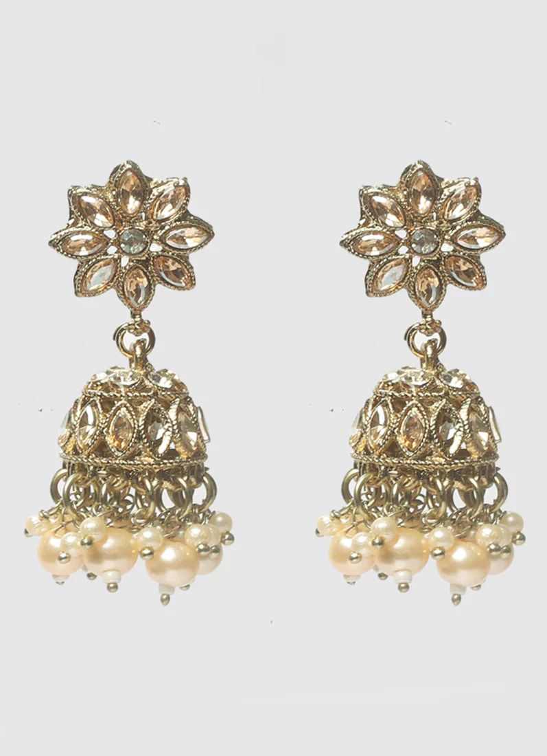 Womens Pearl White Drops & Antique Gold Jewellery Set - Image 9