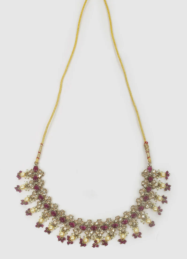 Women’s Antique Gold Latkan Style Purple Beads Jewellery Set - Image 3