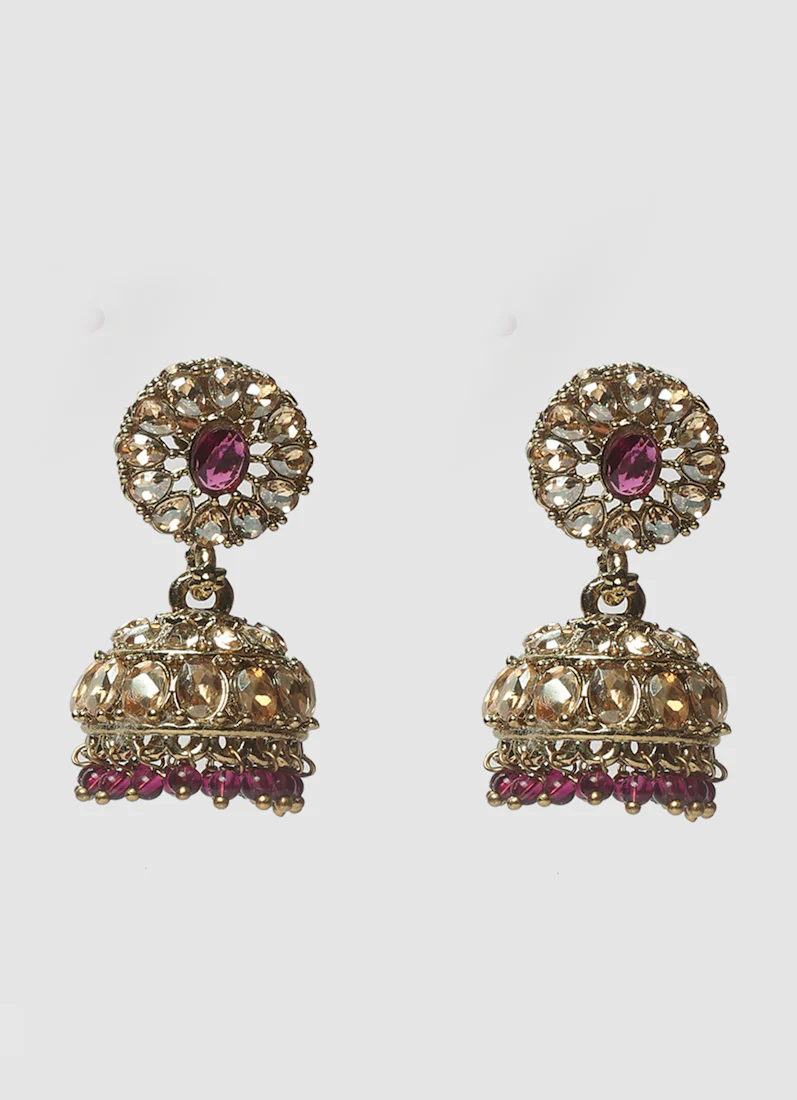 Women’s Antique Gold Latkan Style Purple Beads Jewellery Set - Image 4