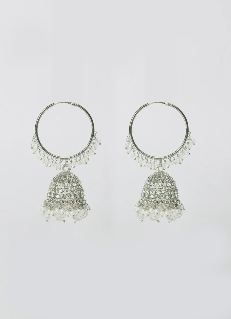 Women’s Silver Clear Crystal Earrings & Tikka Set - Image 3