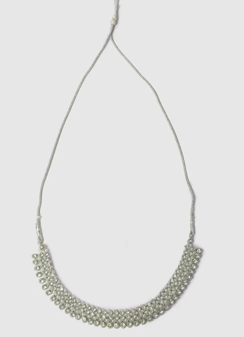 Womens Silver Diamonte & Pearl Jewellery Set - Image 2