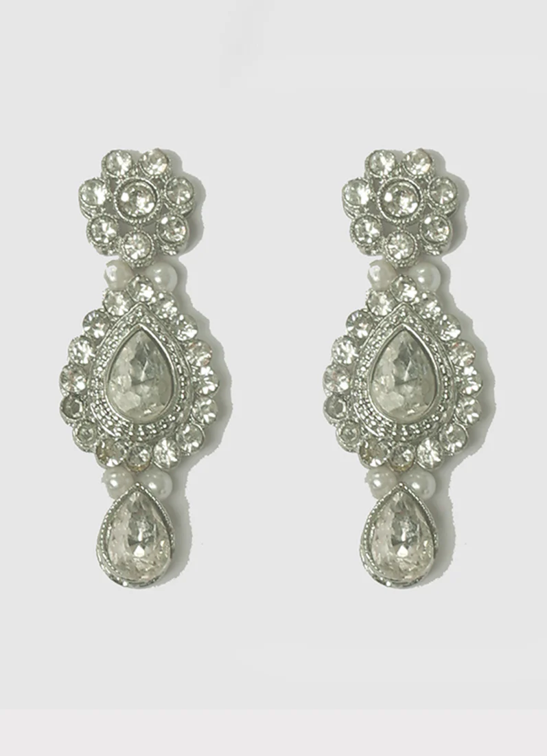 Womens Silver Diamonte & Pearl Jewellery Set - Image 3