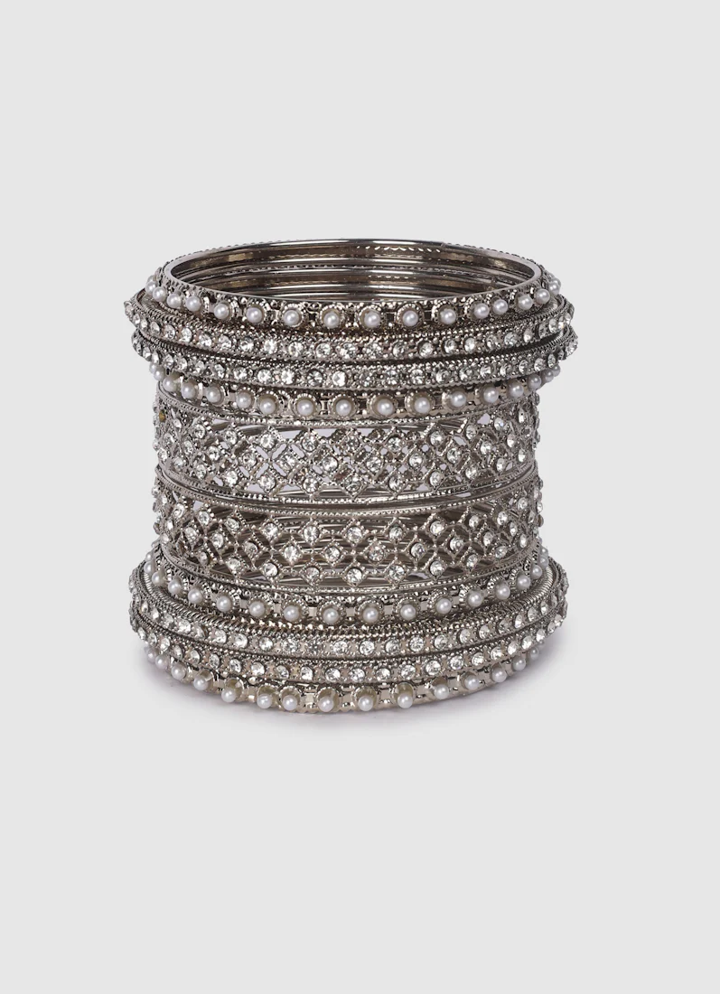 Womens Silver Multiple Kadha Mixed Bangle Set - Image 5