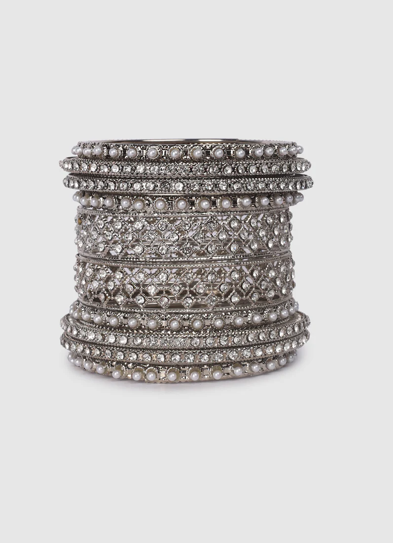 Womens Silver Multiple Kadha Mixed Bangle Set - Image 6