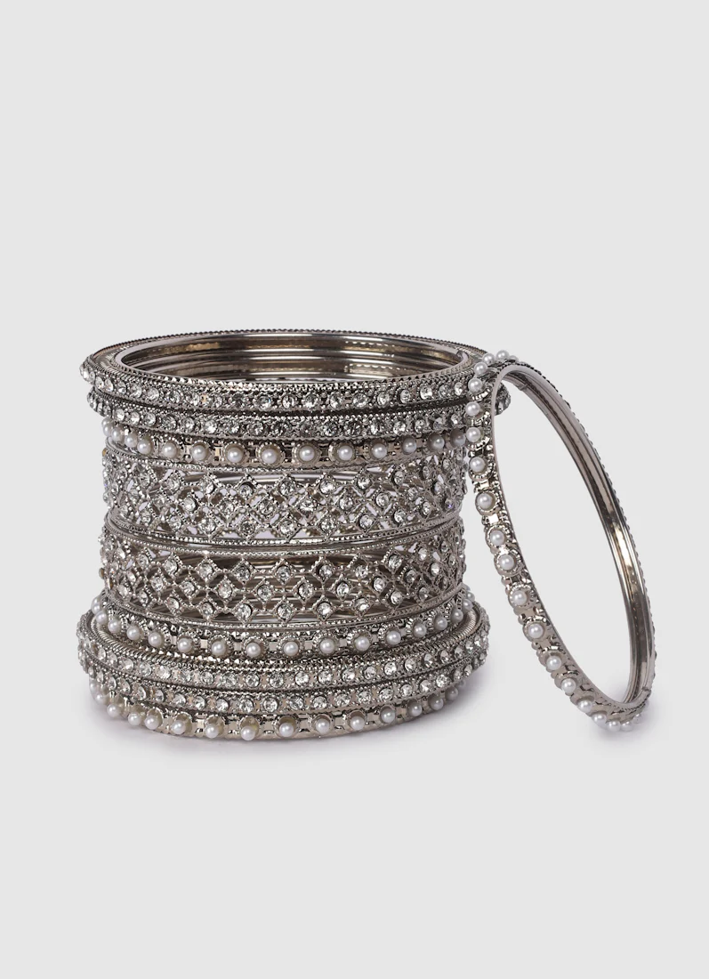 Womens Silver Multiple Kadha Mixed Bangle Set - Image 7