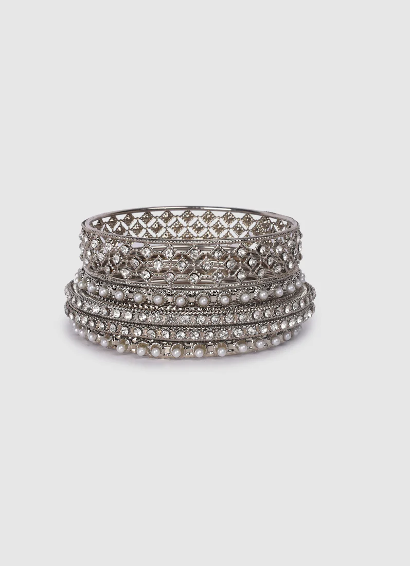 Womens Silver Multiple Kadha Mixed Bangle Set - Image 8