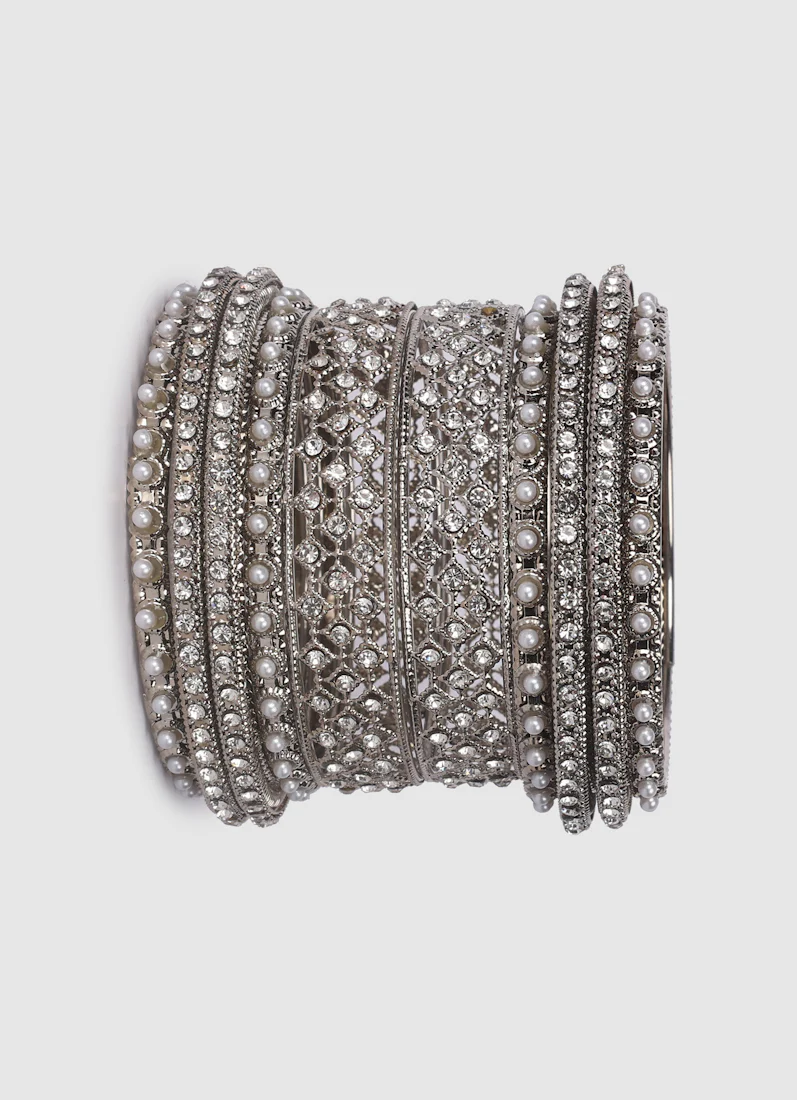 Womens Silver Multiple Kadha Mixed Bangle Set - Image 9