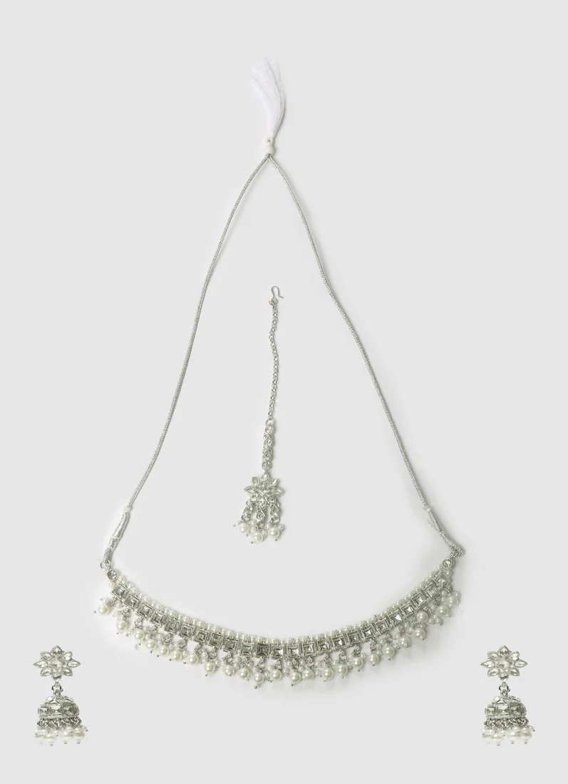 Womens Silver Pearl Drop Jewellery Set - Image 2