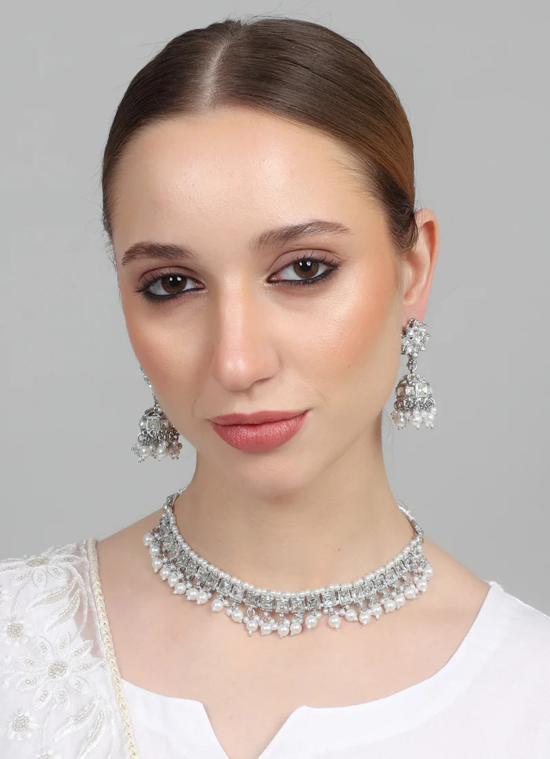 Womens Silver Pearl Drop Jewellery Set - Image 4