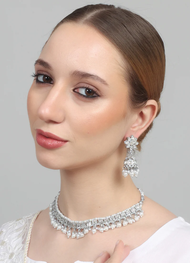 Womens Silver Pearl Drop Jewellery Set - Image 5