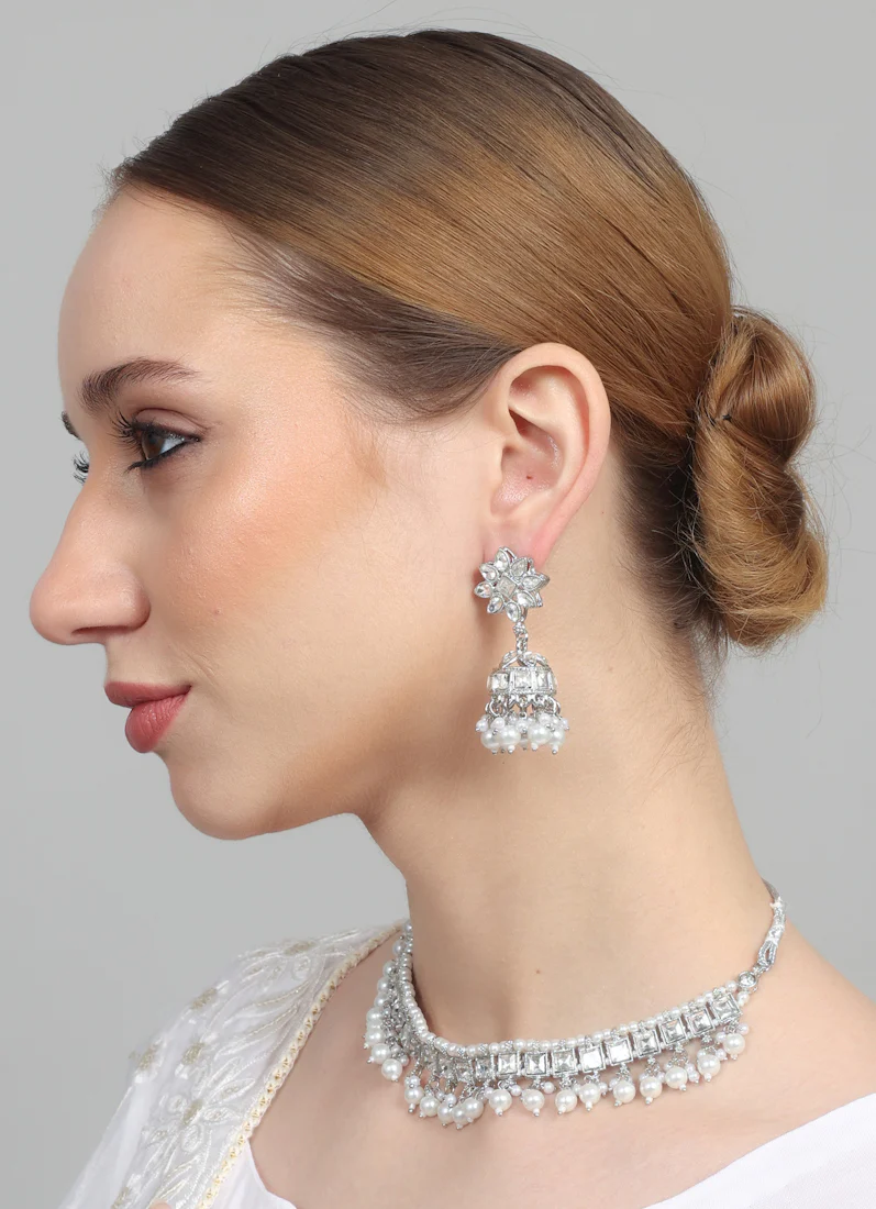 Womens Silver Pearl Drop Jewellery Set - Image 6