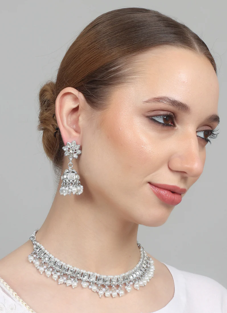 Womens Silver Pearl Drop Jewellery Set - Image 7