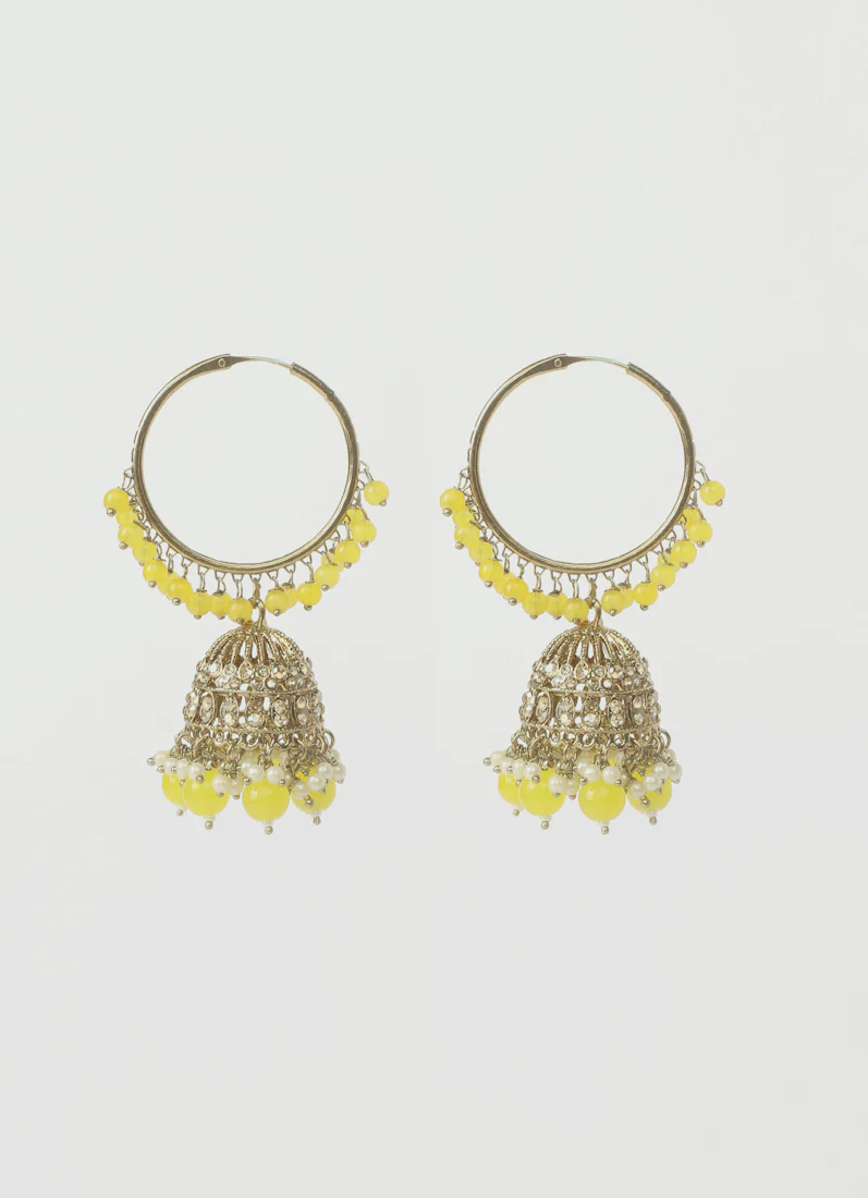 Womens Yellow Beaded Earrings & Tikka Set - Image 3