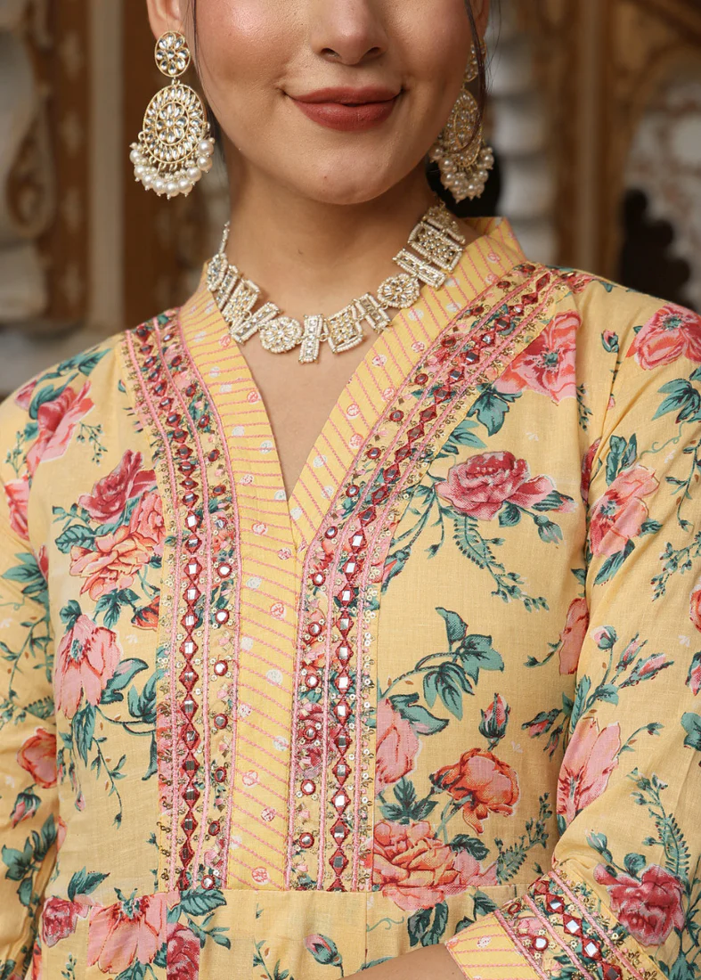 Yellow Cotton Bias Cut Suit Set - Image 2