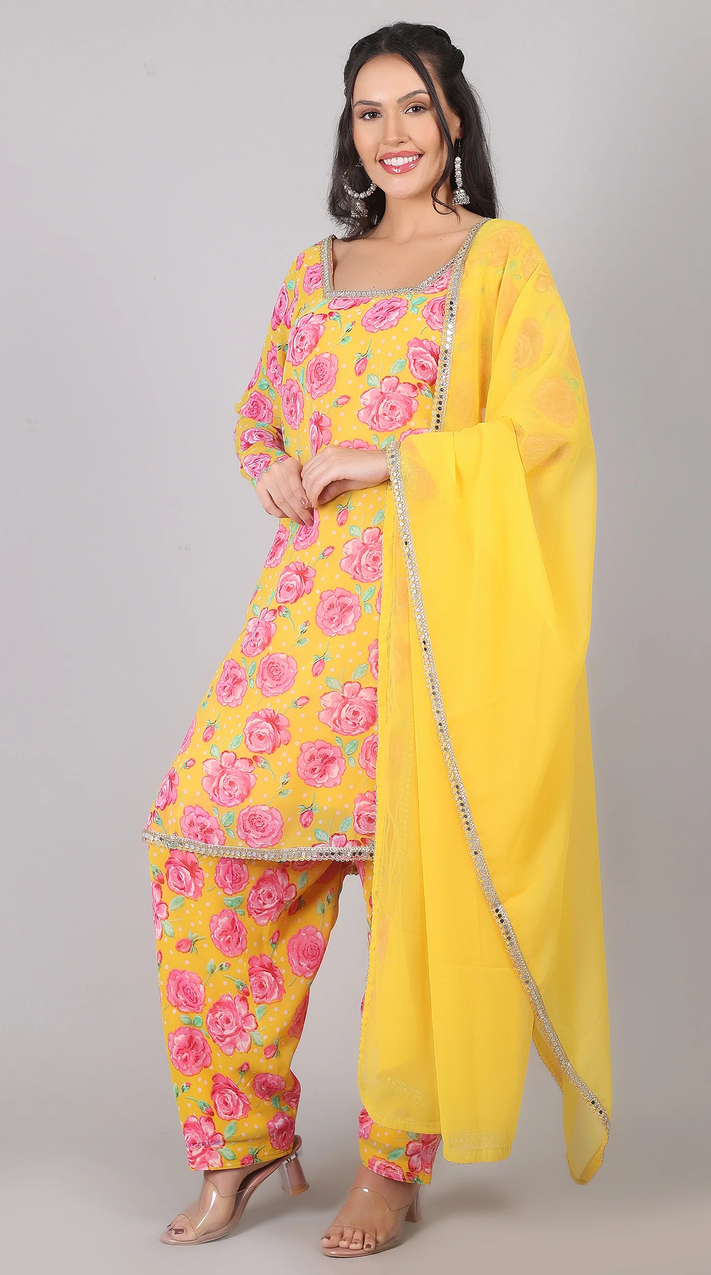 Yellow Georgette Suit Set with Dupatta - Image 2