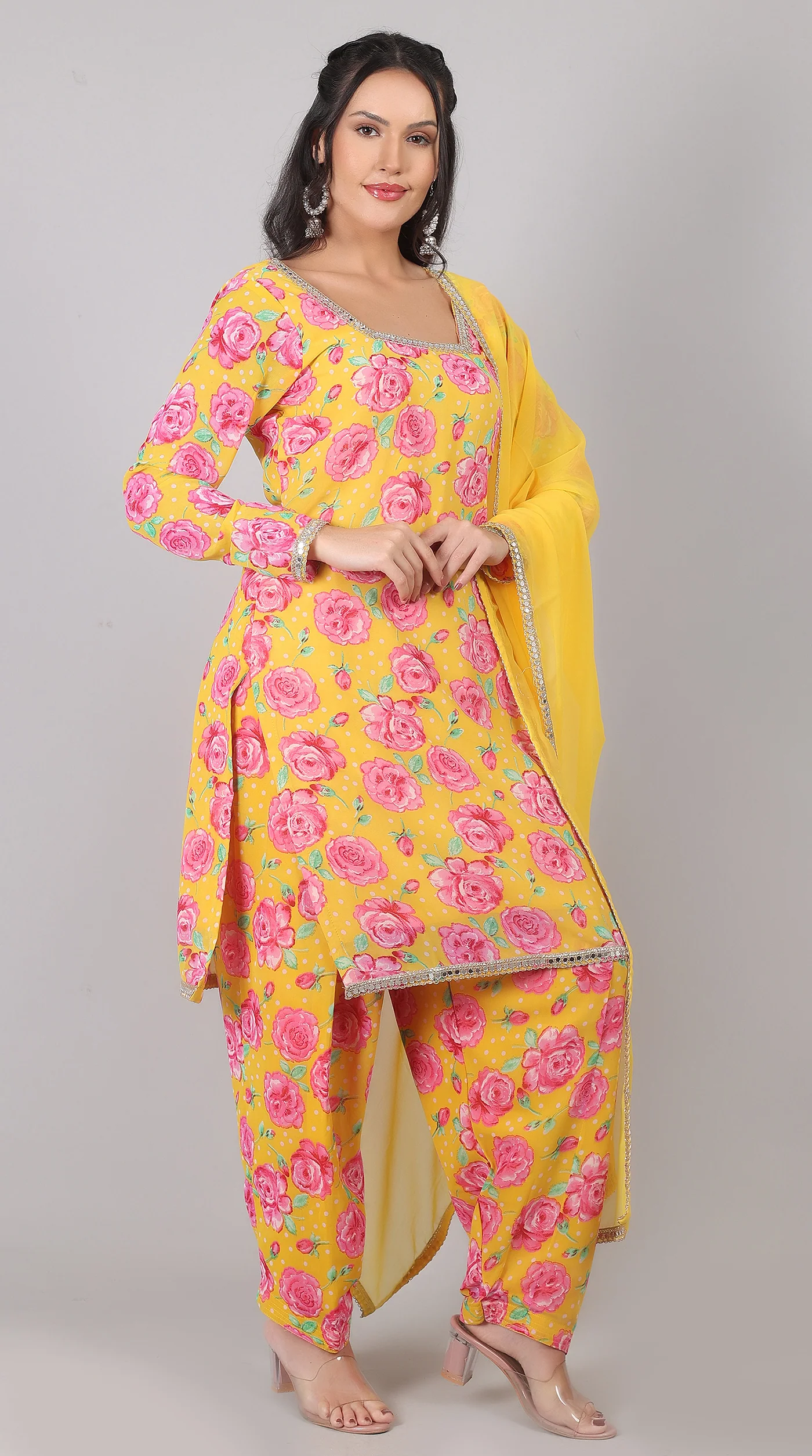 Yellow Georgette Suit Set with Dupatta - Image 3