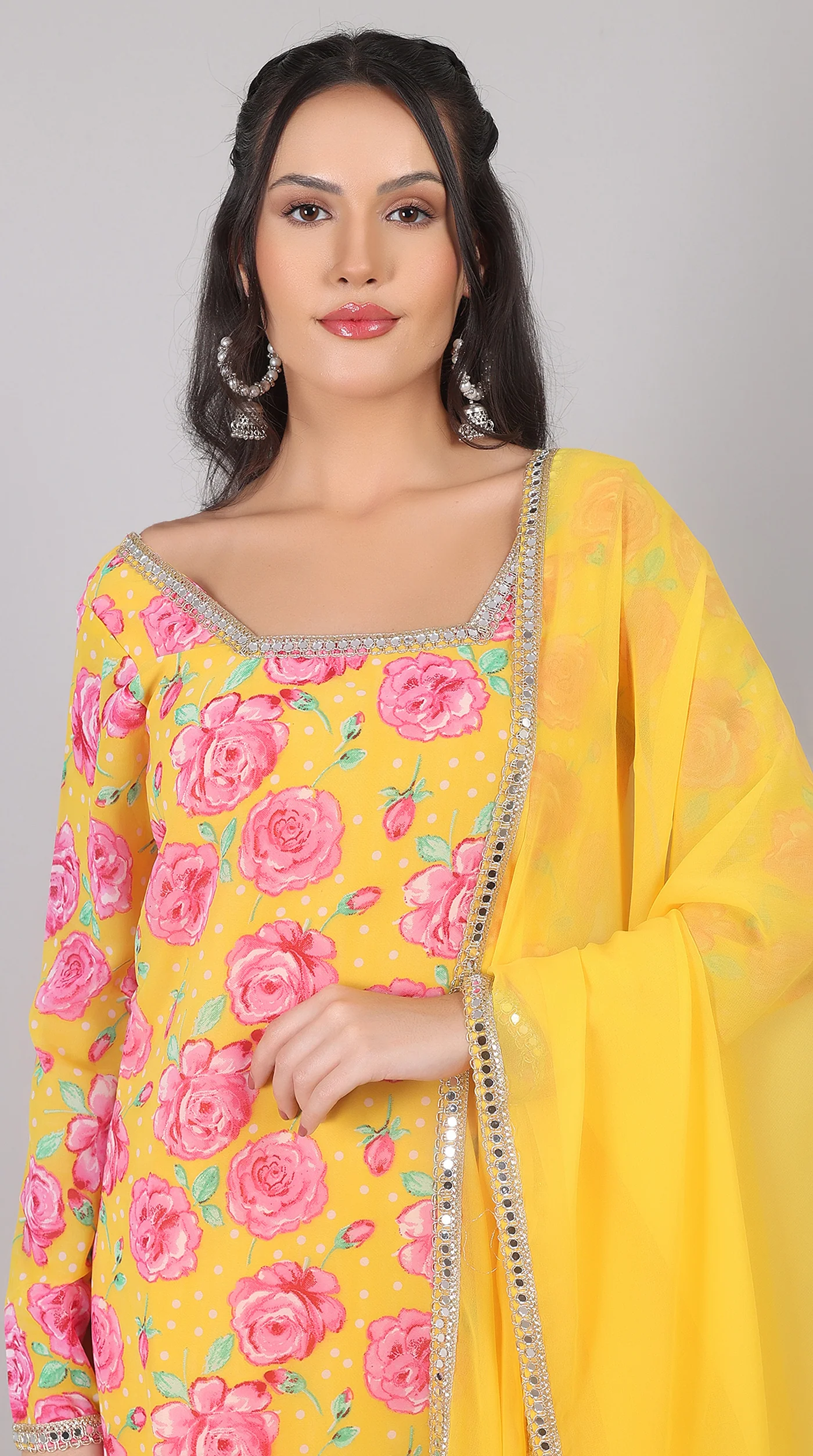 Yellow Georgette Suit Set with Dupatta - Image 4