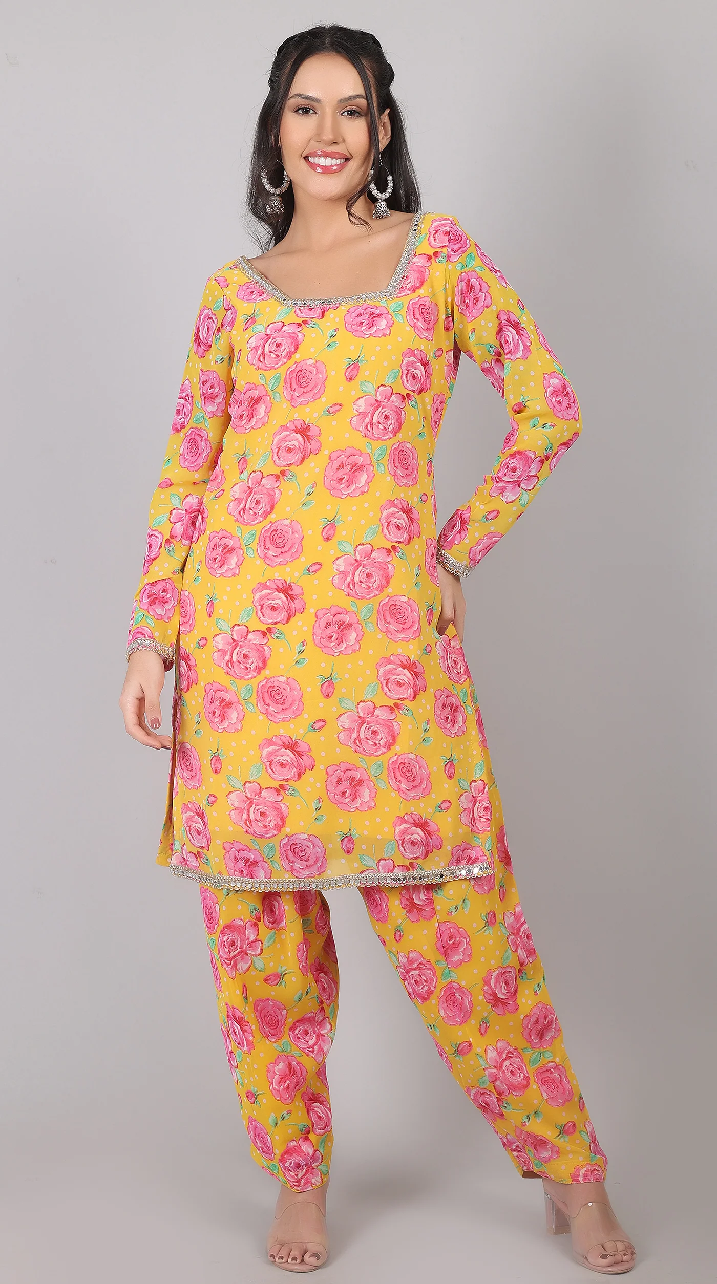 Yellow Georgette Suit Set with Dupatta - Image 6