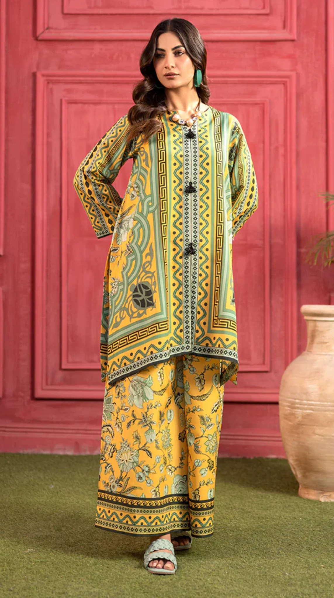 Yellow Lawn Printed Co-ord Set - Image 2