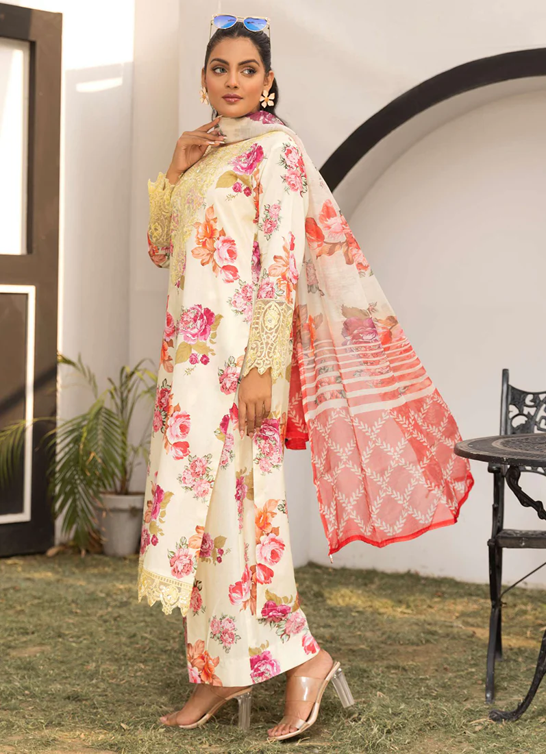 Yellow Printed Lawn Embroidered Suit Set - Image 2