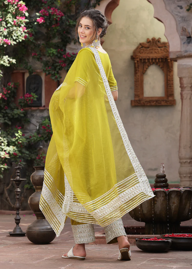 Yellow Rayon Bias Cut Suit Set - Image 2