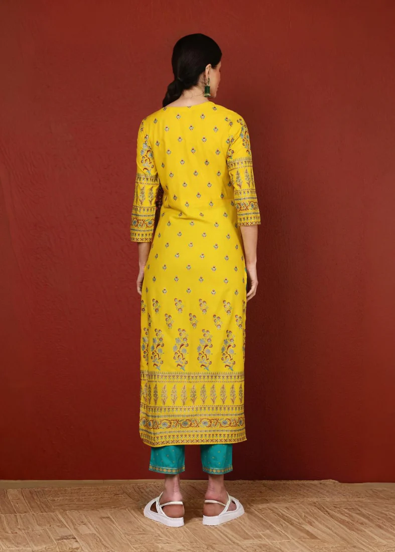 Yellow Rayon Straight Cut Suit Set - Image 2